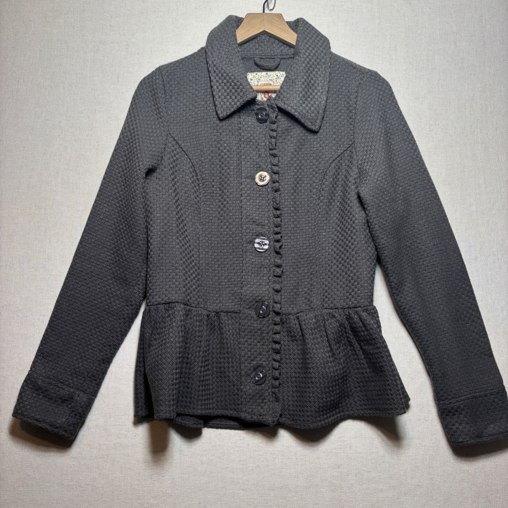 Decree Textured Peplum Ruffle Bottom Jacket Button Front Size M Charcoal